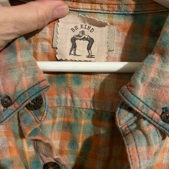 Be Kind Distressed Bleached Flannel Shirt Size: X-Large Oversized - Picture 3 of 3